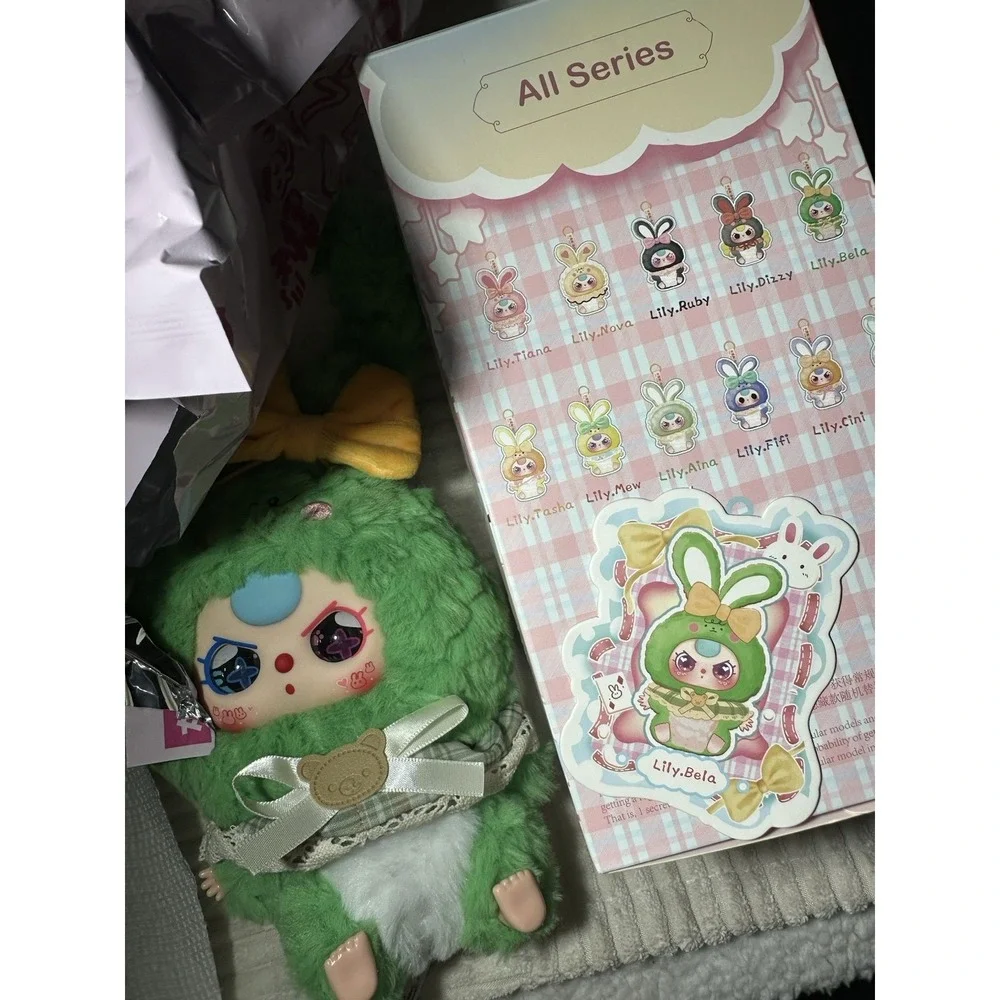 Authentic BABY THREE Lily Rabbit Town V2 Green Special Bunny Cheek Plush Pendant